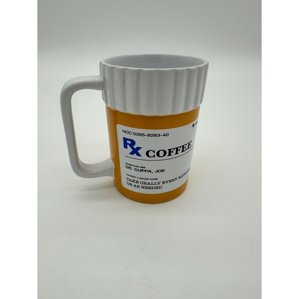 Wink Rx Coffee Prescription Bottle Mug Novelty Humorous Ceramic Orange 4.5in